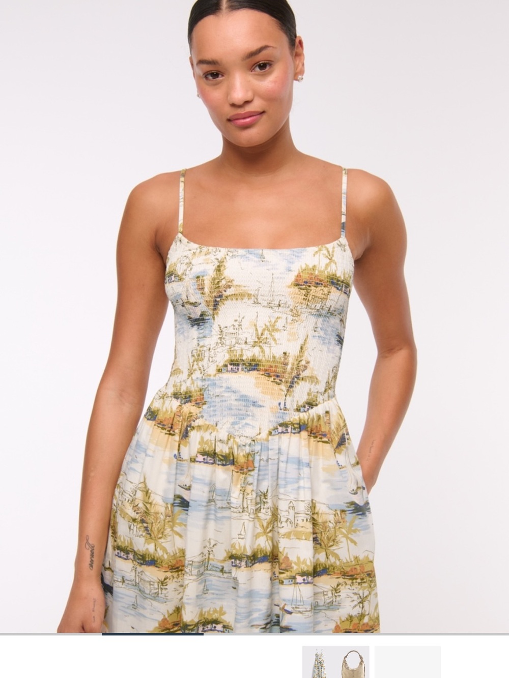NWT! Abercrombie & Fitch Blue and Tan Toile-Print Midi Dress